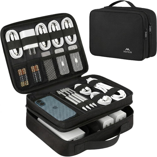 Electronics Organizer Travel Case, Cable Organizer Bag, Black | Water Resistant, Gifts for Men, Storage Bag for Camera Accessories, for Travel Essentials, Phone, Cord & Tablet