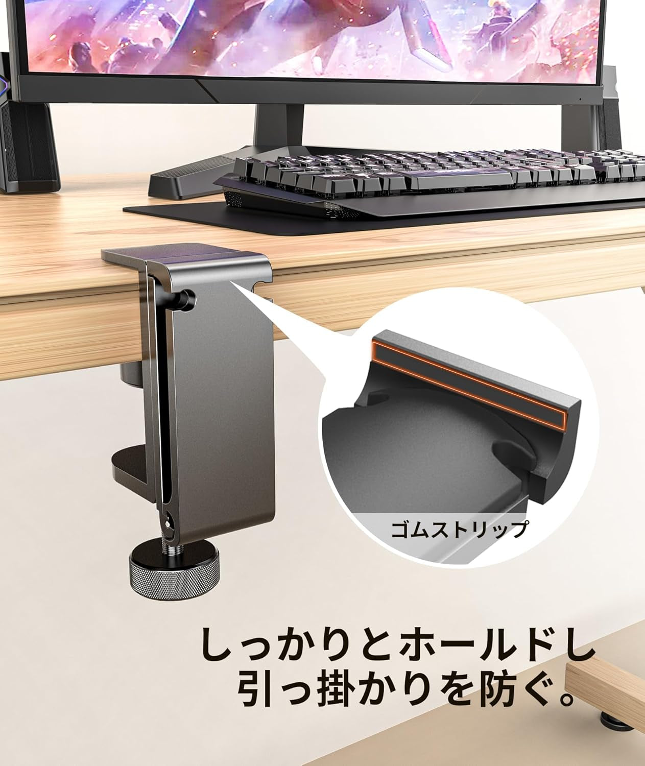 Foldable Headphone Stand under Desk, Metal Headset Holder Hook for Desk with Cable Organizer, Space-Saving Desk Bag Hook & Backpack Hanger for Gaming Office, Universal Fit, Black