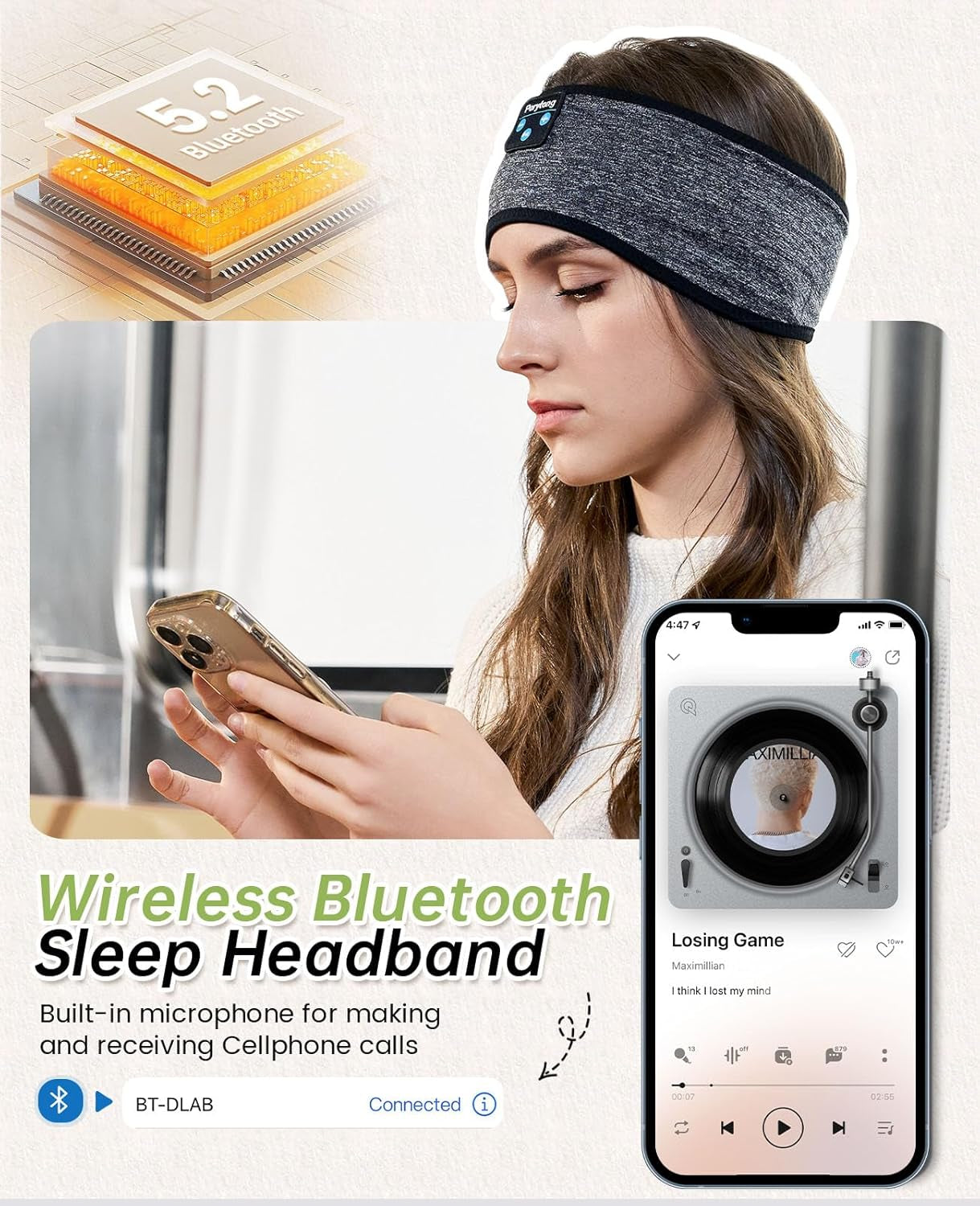Sleep Headphones Bluetooth 5.4, Sleeping Headphones Headband - Soft Elastic Comfortable Wireless Headband, Gifts for Men Women Teenager
