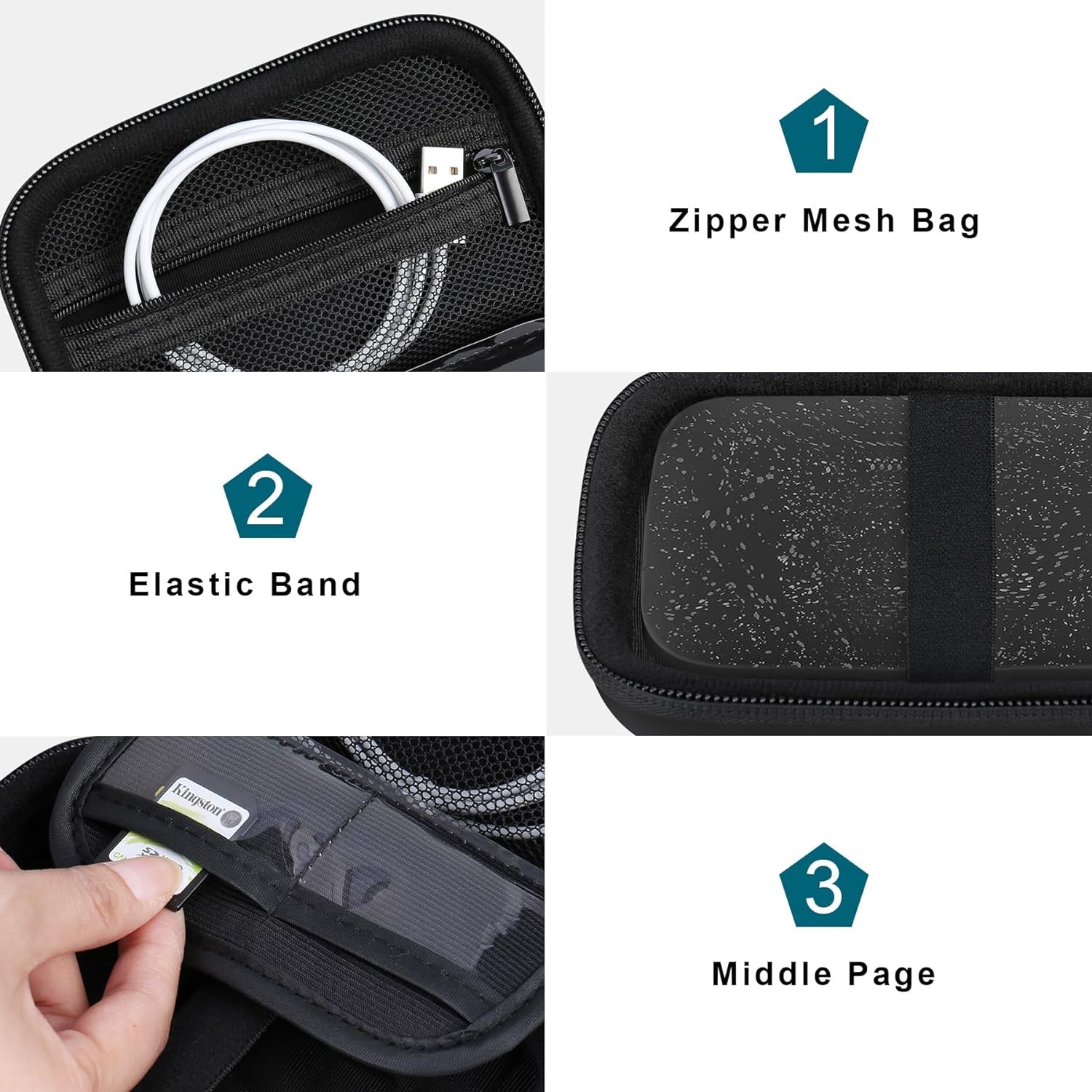 Hard Case for HP Sprocket Portable 2X3 Inch Instant Photo Printer | Zipper Mesh Pocket Fits Photo Paper and Cable, Black